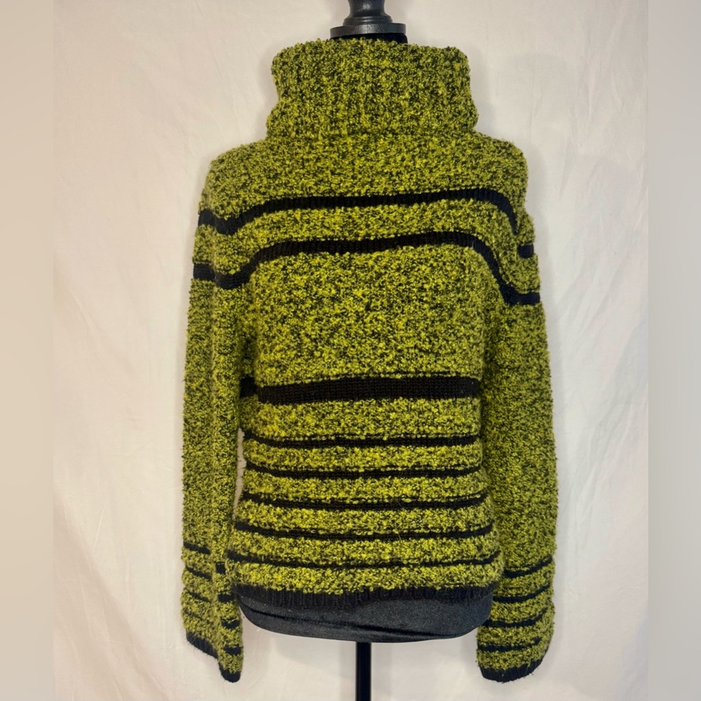 Chunky Knit Turtleneck Sweater Green and Black Striped